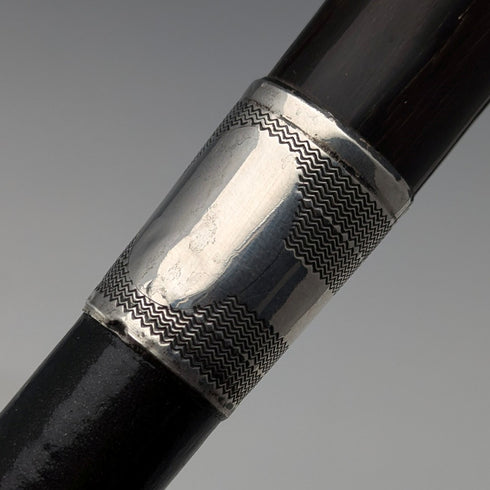 約 1910 年英國古董男士純銀裝飾牛角手柄手杖 91 厘米